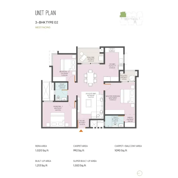 neon by modern spaaces 3 bhk type 2 floor plan